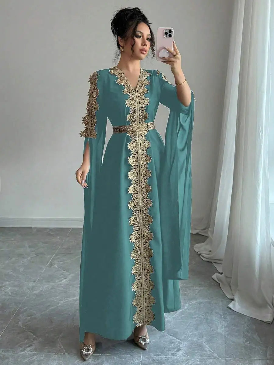 Eid Women Party Dress Abaya Split Long Sleeve Muslim Jalabiya Ramadan Solid Vestidos Largos V Neck Dresses Arab Long Robe 2026