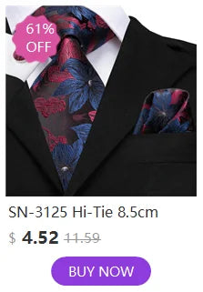 Hi-Tie Blue Business Solid Silk Men's Tie NeckTie 8.5cm Ties for Men Formal Luxury Wedding High Quality Gravata