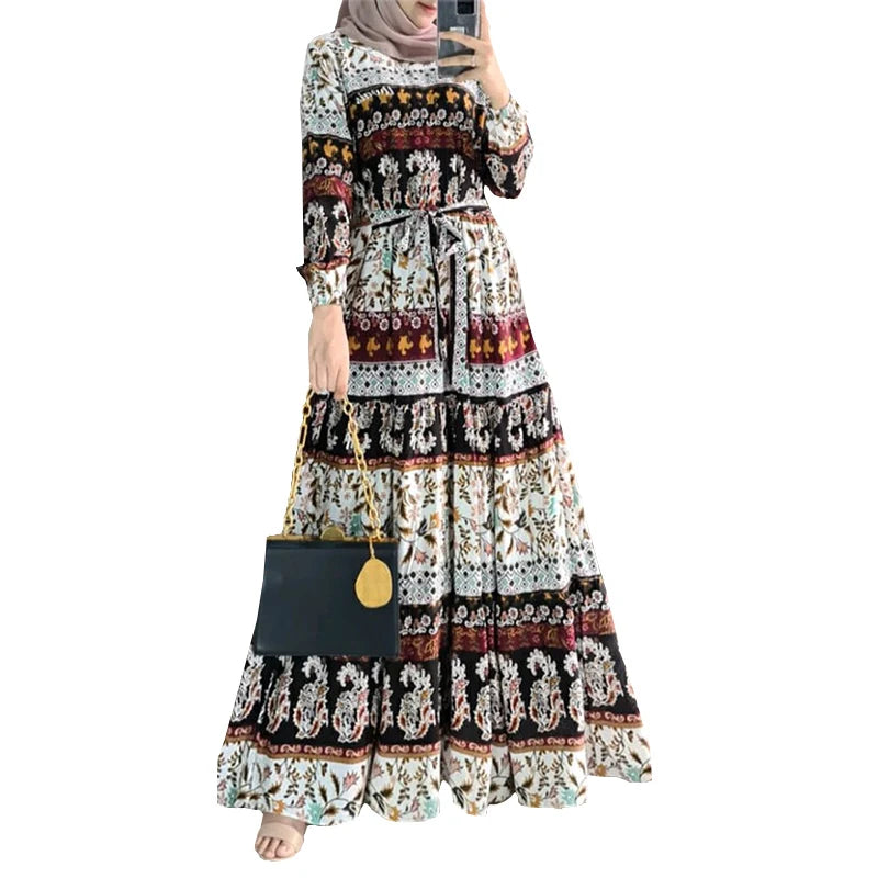 ZANZEA Bohemian Muslim Abaya Women Elegant Robe Stylish Floral Printed Maxi Dresses Casual Loose Ramadan Vestidos Kaftan 2024