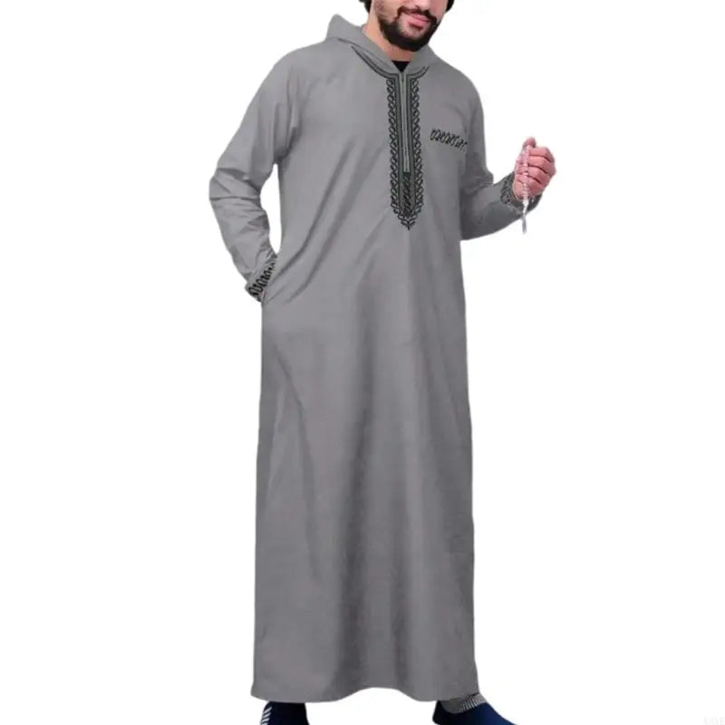 Y3NE Islamic Clothing Men Robe Kaftan Muslims Man Moroccan Casual Long Dress Arabic Thobe Grown Middle East National Costume
