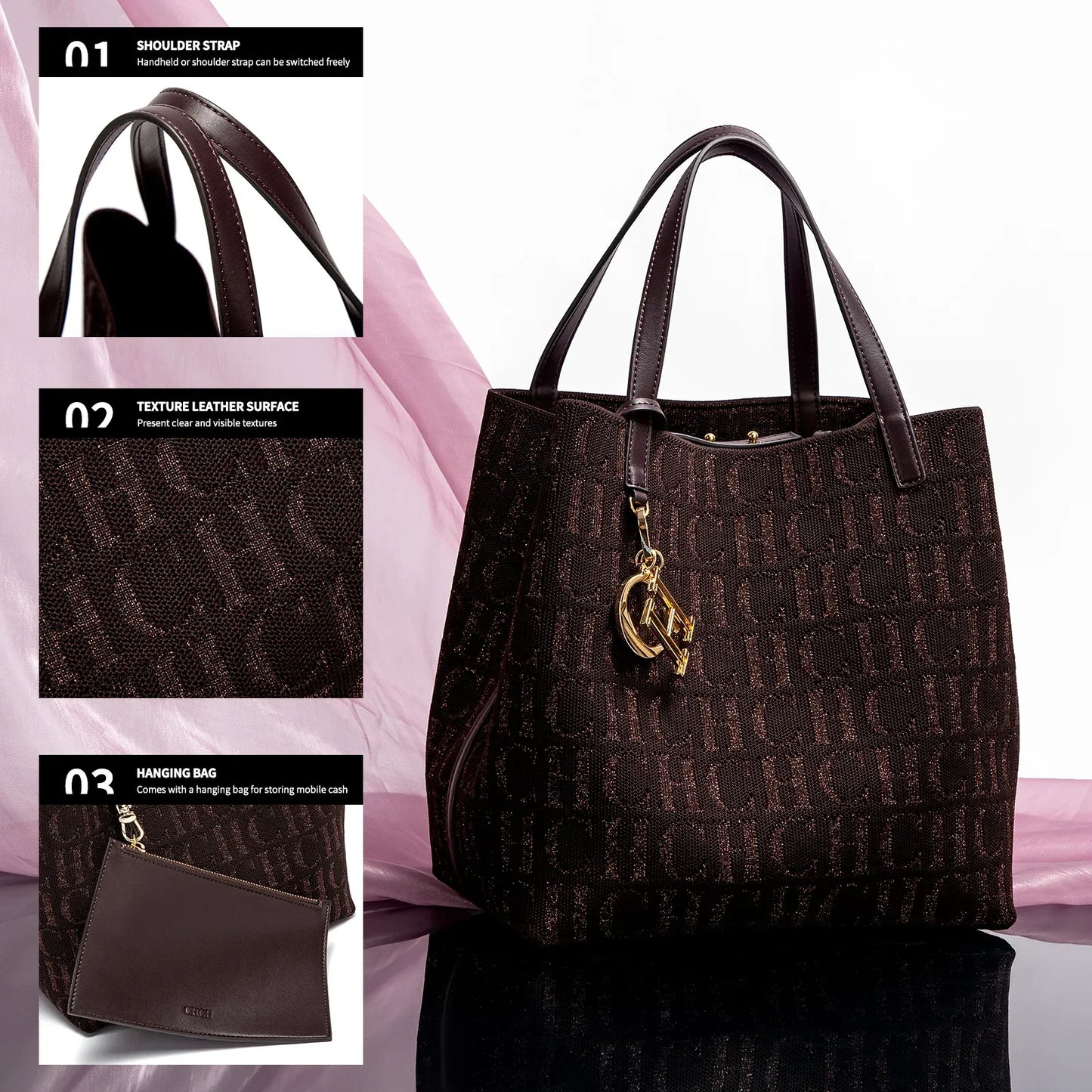 Accessories Handbag Fashion New Solid Color Women's Bucket Bag Large Capacity Letter Design Small Card Bag