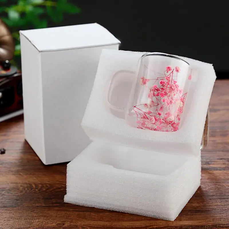 250ml Double Wall Glass Coffee Mug Dried Flowers Heat-Resistant Glasses Cup Flower Glass Mug Flower Decorated Coffee Cup tea cup
