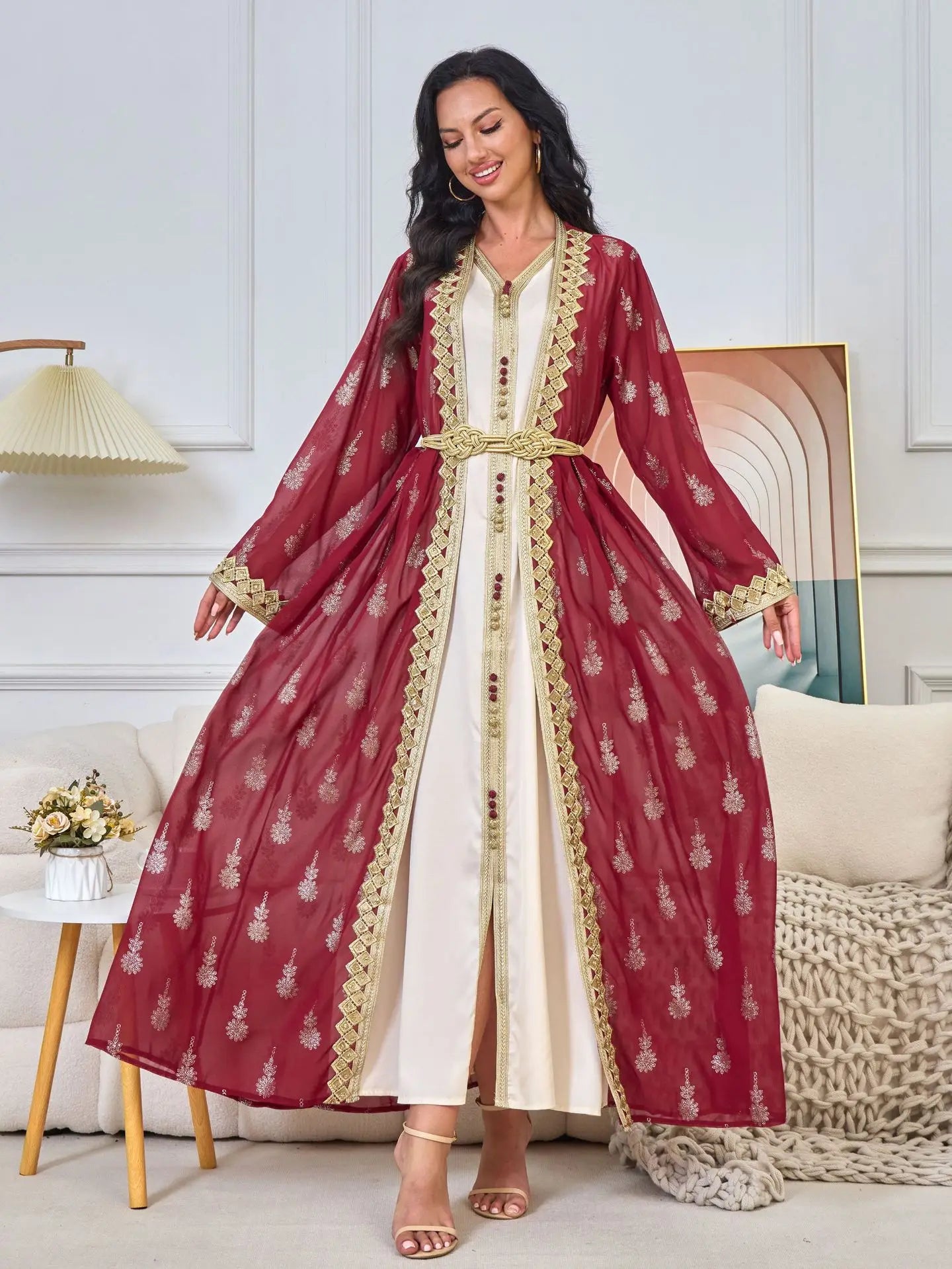 2026 New Women's Cardigan Vest Two-Piece Dress Middle Eastern Arabic Robe