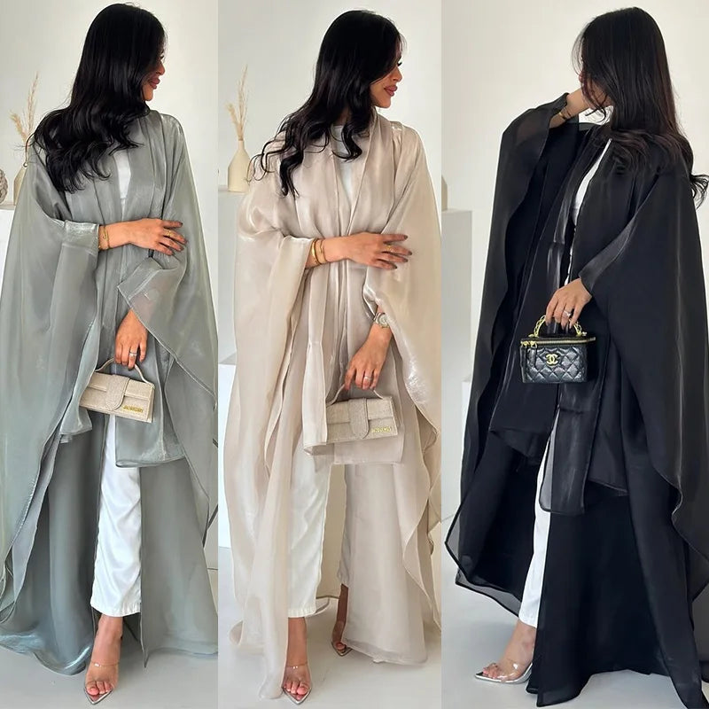 Eid  Women Abaya Muslim Cardigan Dresses Scarf Silky Abayas Ramadan Morocco Dubai Jalabiya Kaftan Vestidos Arab Long Robe 2025