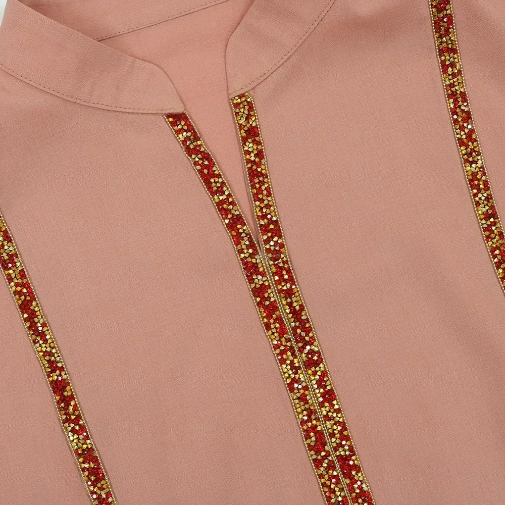 Ramadan Abaya Femme Musulmane Moroccan Kaftan for Woman Fashion Solid Diamonds Full Sleeve Loose Turkish Dubai Robe