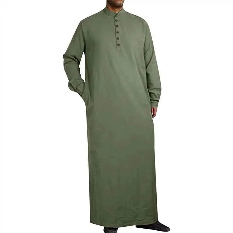 2026 Arabic Style Long Men's Stand Collar Button Muslim Robe for Men
