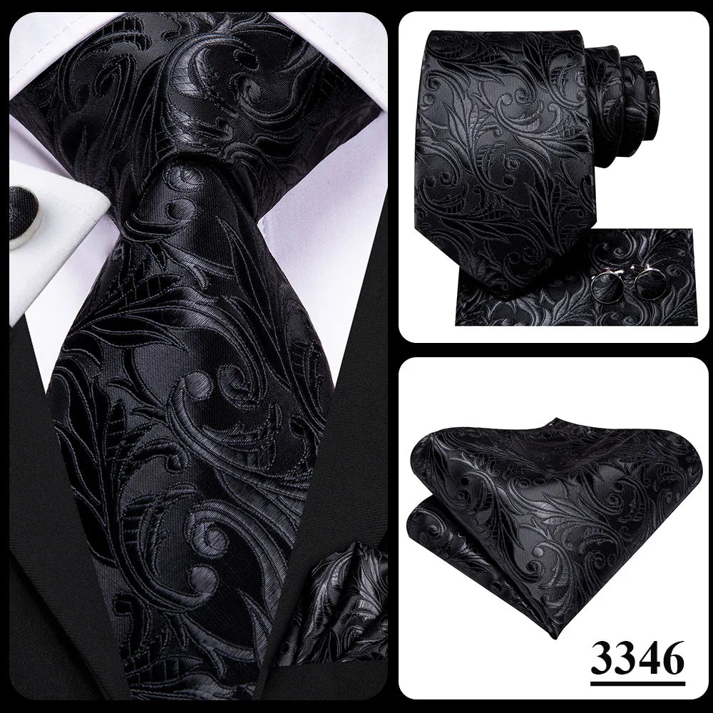 Hi-tie Design Black Solid Dot Silk Wedding Tie For Men Hanky Cufflink Gift Men Necktie Gravata Set Fashion Business Dropshipping