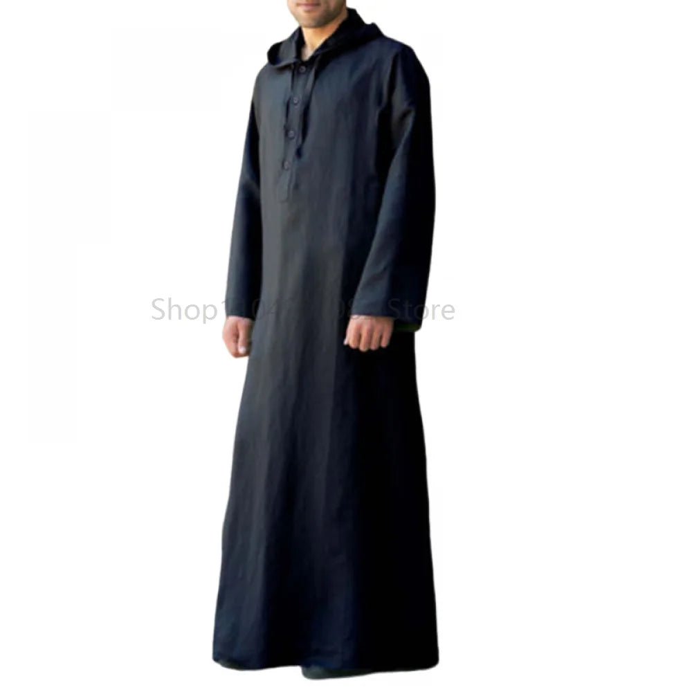 Muslim Fashion Men Clothes Solid Long Sleeve Hooded Robes Dubai Middle East Men Islamic Saudi Arabia Kaftan S-5XL