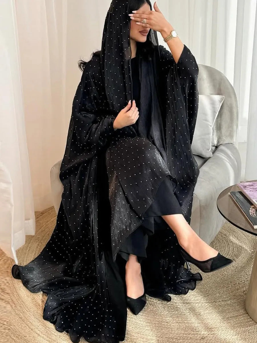 Muslim Women Kaftan Arabic Dubai Hot rhinestone Abaya Modest Ramadan Robe Femme Kimono Cardigan Long Hijab Dress Islam Clothing