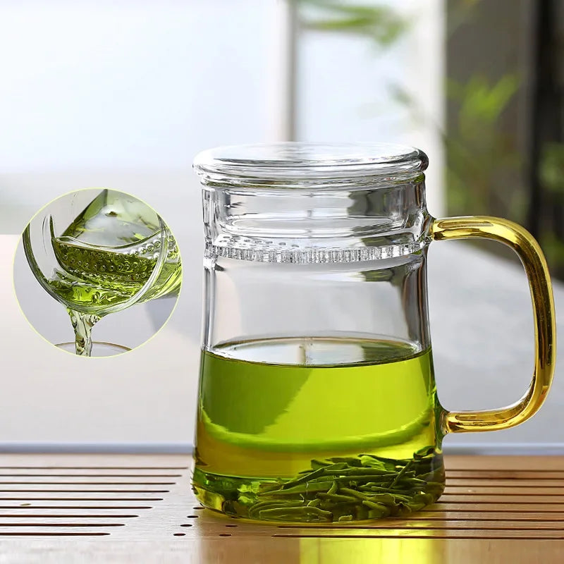 Heat-Resistant Glass Teacup with Filter, Flower Tea Cup, Office Drinkware Mugs with Cover and Infuser, Easy Using Teaware