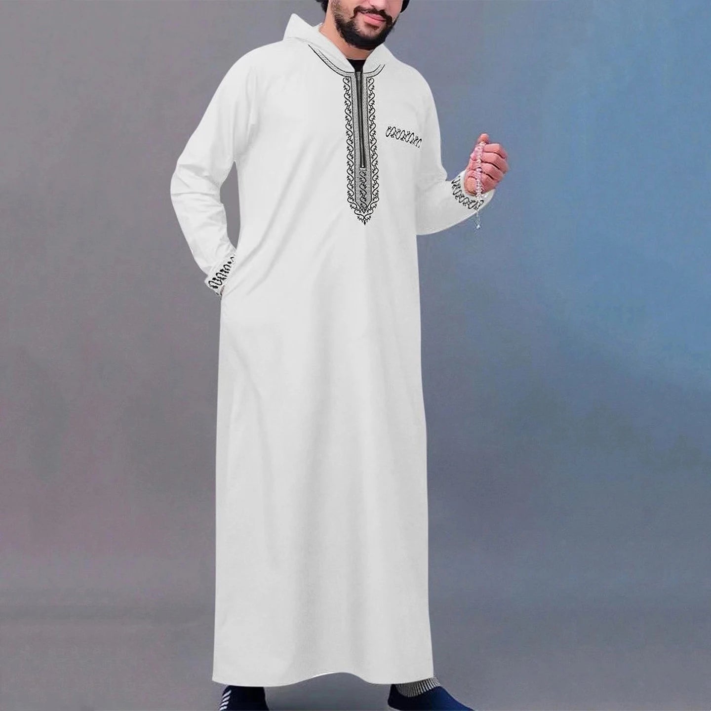 Arab Muslim Men's Robe  Ethnic Style Embroidered Moroccan Style Casual Traditional Islamic Thobe Long Dress Prayer Gown