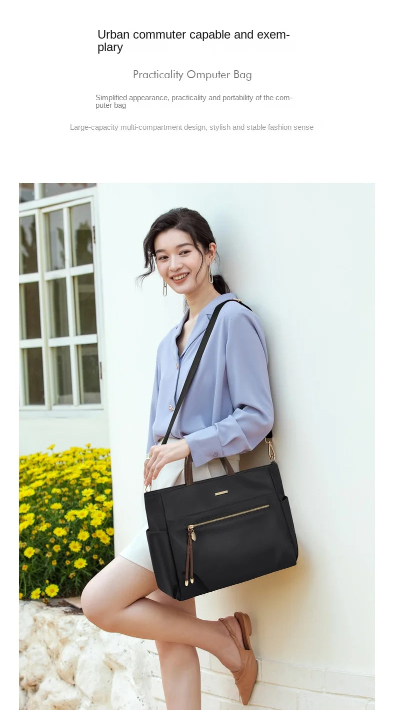 GOLF Women's Handbag Elegant Briefcase Tote Woman Business Leather Handle Nylon Lightweight 15 inch Shoulder Bag Multi Pockets