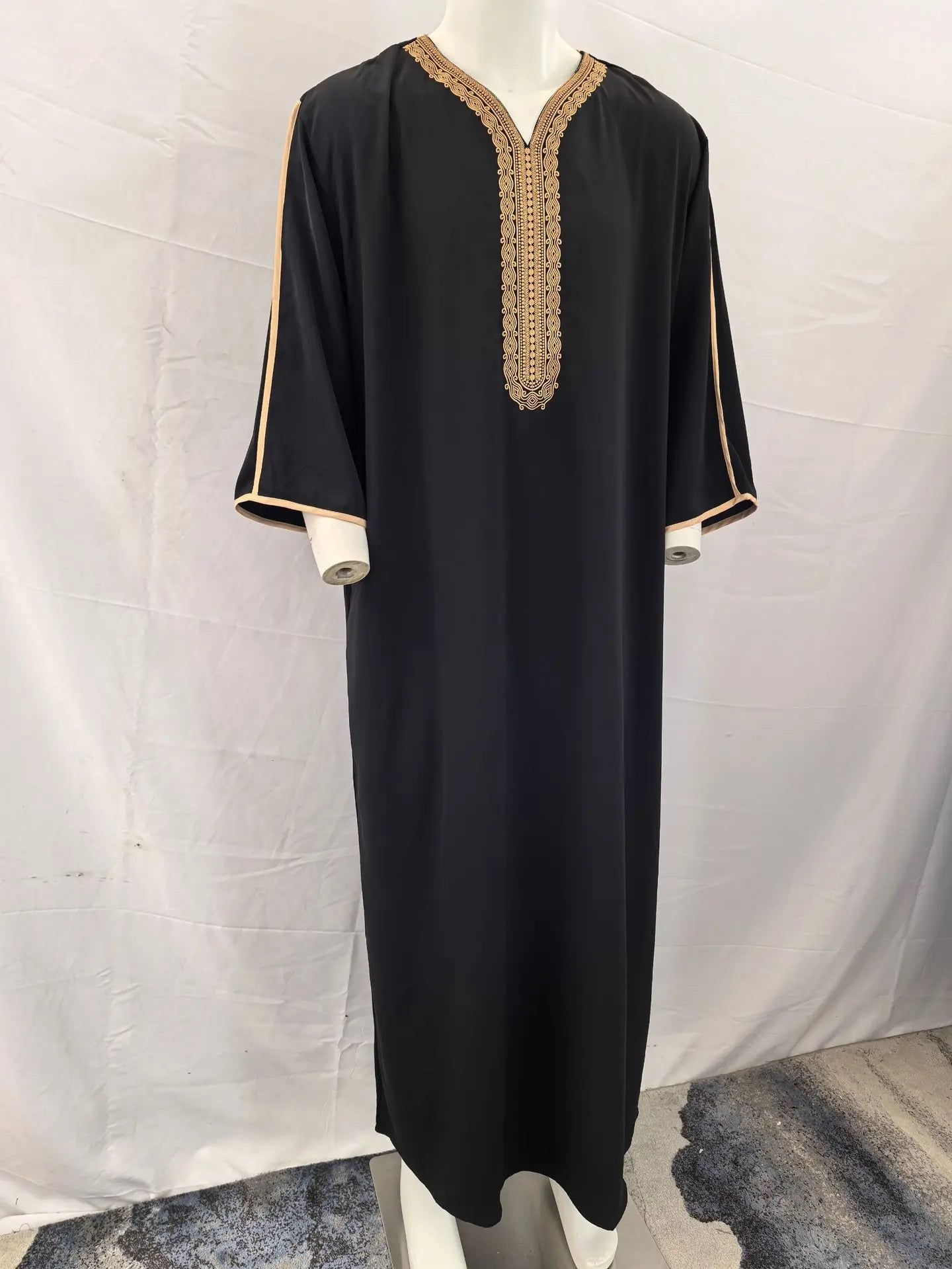 Ethnic Style Kandouras Thobe for Men Jabador Gandoura Side Pockets Embroidery Abaya Long Sleeve Muslim Kaftan Vintage White Robe