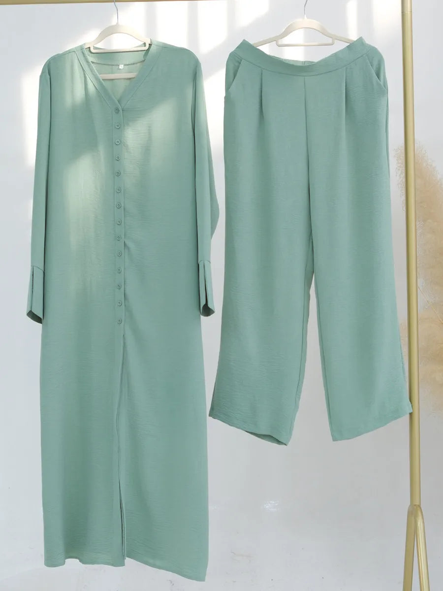 Muslim Dubai Türkiye Abayas For Women solid color Long Dresses buckle two-piece set Modest Ramadan Robe Femme Islam Clothing Set