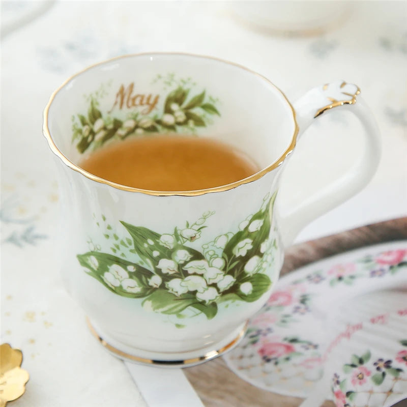 Retro Coffee Mug Ceramic Exquisite Seasonal Flower Printed Couple Cup Bone China Creative Gift Home Drinkware Breakfast Milk Mug