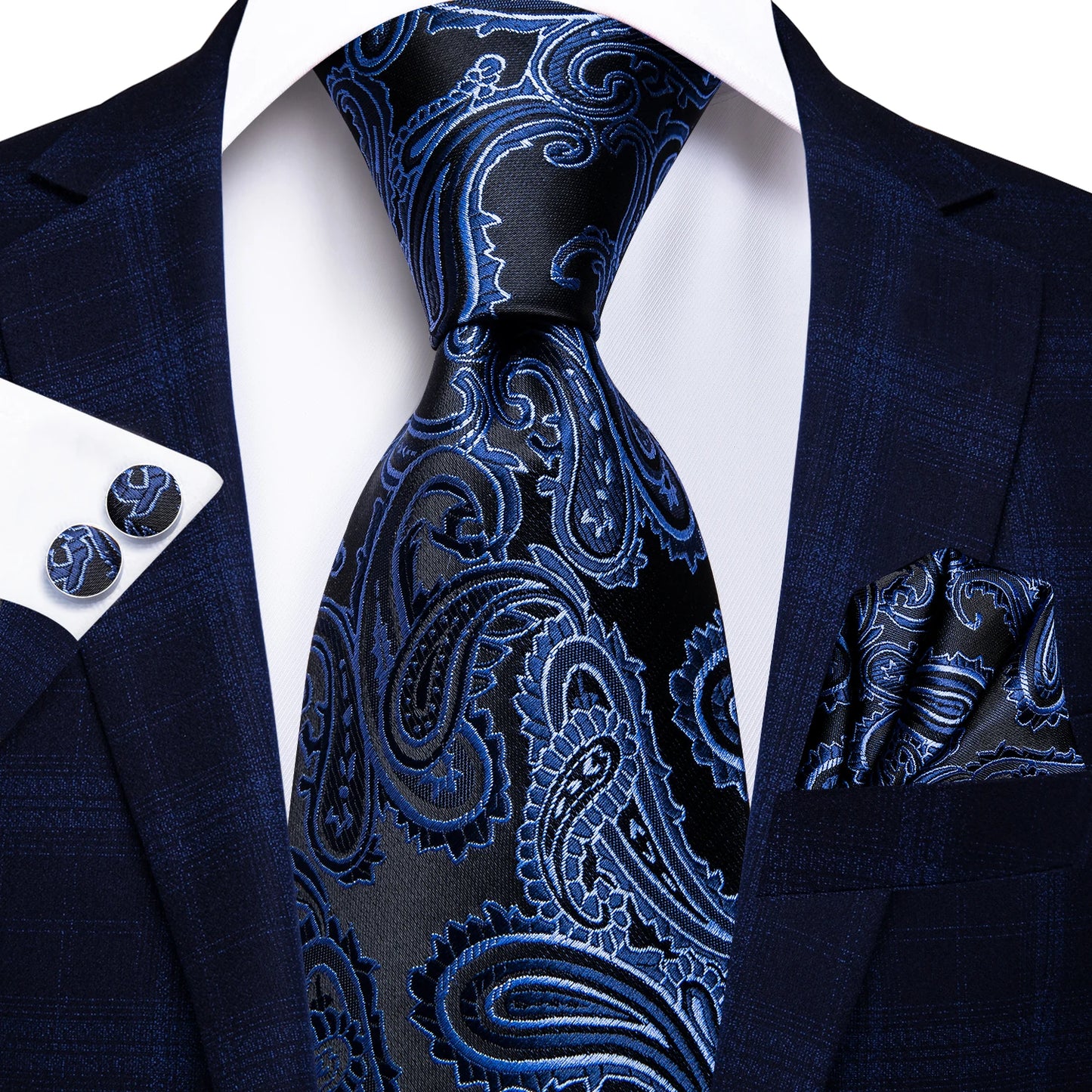 Hi-Tie Blue New Fashion Business Paisley Silk Men's Tie NeckTie 8.5cm Ties for Men Formal Luxury Wedding Quality Gravata