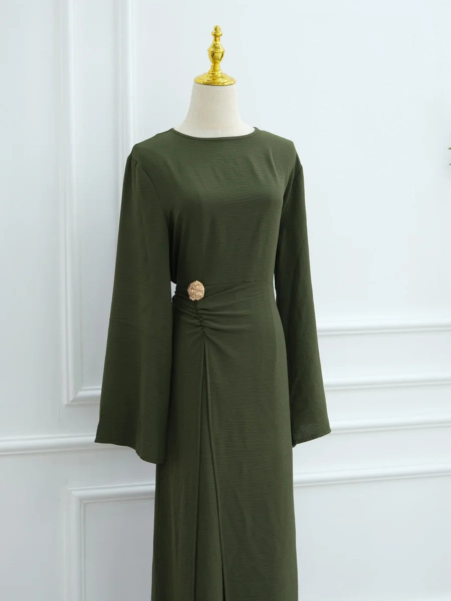 Muslim Women Arabic Dubai Abaya Solid Drawstring Long Dress Modest Ramadan Kaftan Robe Femme musulmane Islam Clothing Kebaya