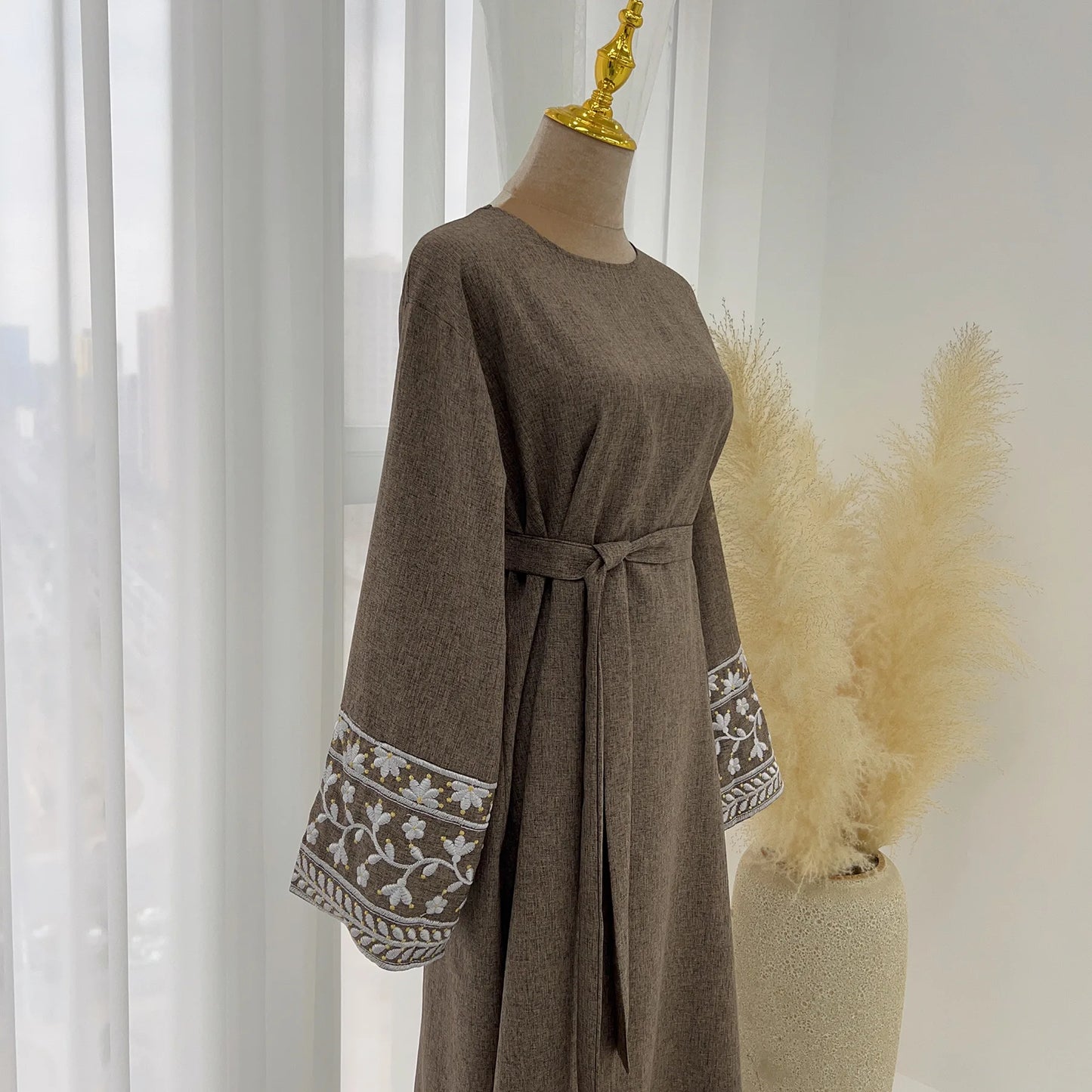 Abaya Simple Embroidery Outwear Eid Ramadan Dress Abayas Muslim Dresses Kaftan Dubai Women Prayer Robe Clothes Women With Belt