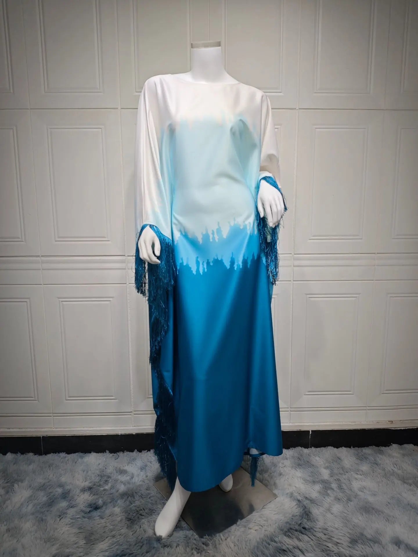 Modest Muslim Batwing Sleeve Gradient Color Tassel Kaftan Eid Al Adha Party Evening Dresses Moroccan Turkey Dubai Abaya Islam