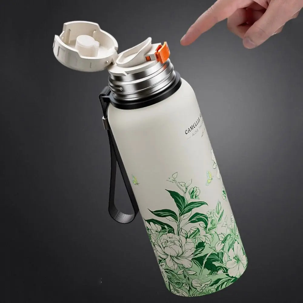 620ml Flower Pattern Thermos Bottle with Filter Stainless Steel Travel Mug Large-capacity Double Wall Thermal Cup Travel