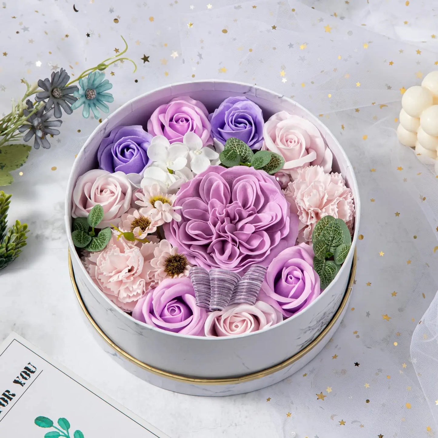 Soap Flower Box Floral Scented Bath Soap Rose Flower Petals Plant Essential Oil Flower Soap Set Mother Lover Birthday Gift Box