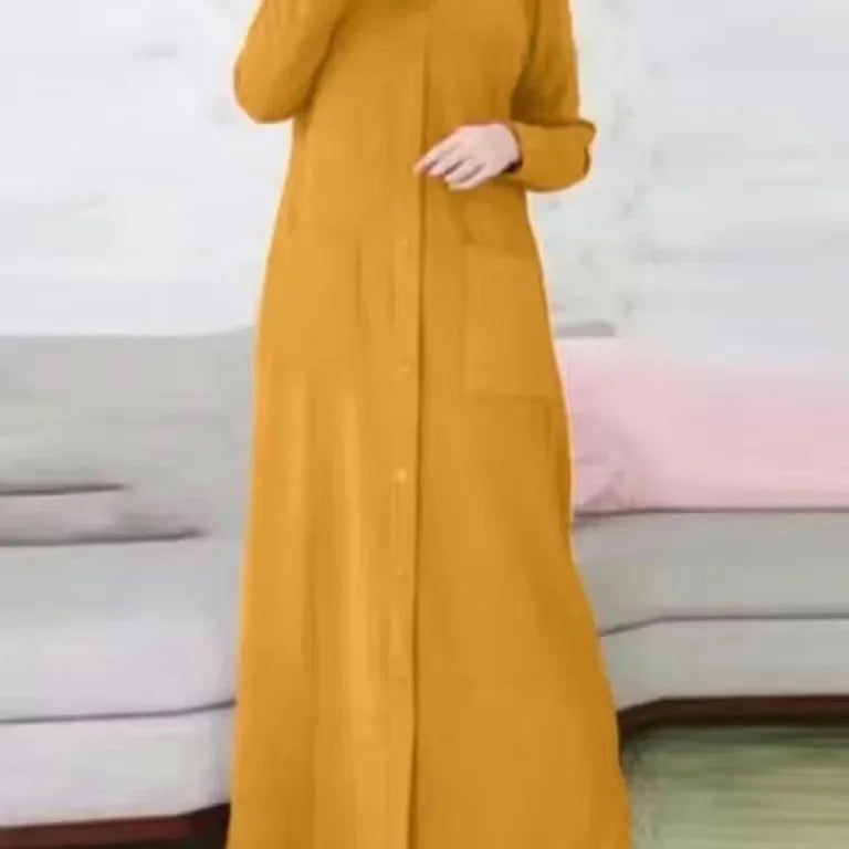 Fashion Women Muslim Solid Abaya Ramadan Turkey Dress Spring Long Sleeve Casual Shirt Dress Hijab Arab Robe Islam Clothing Femme