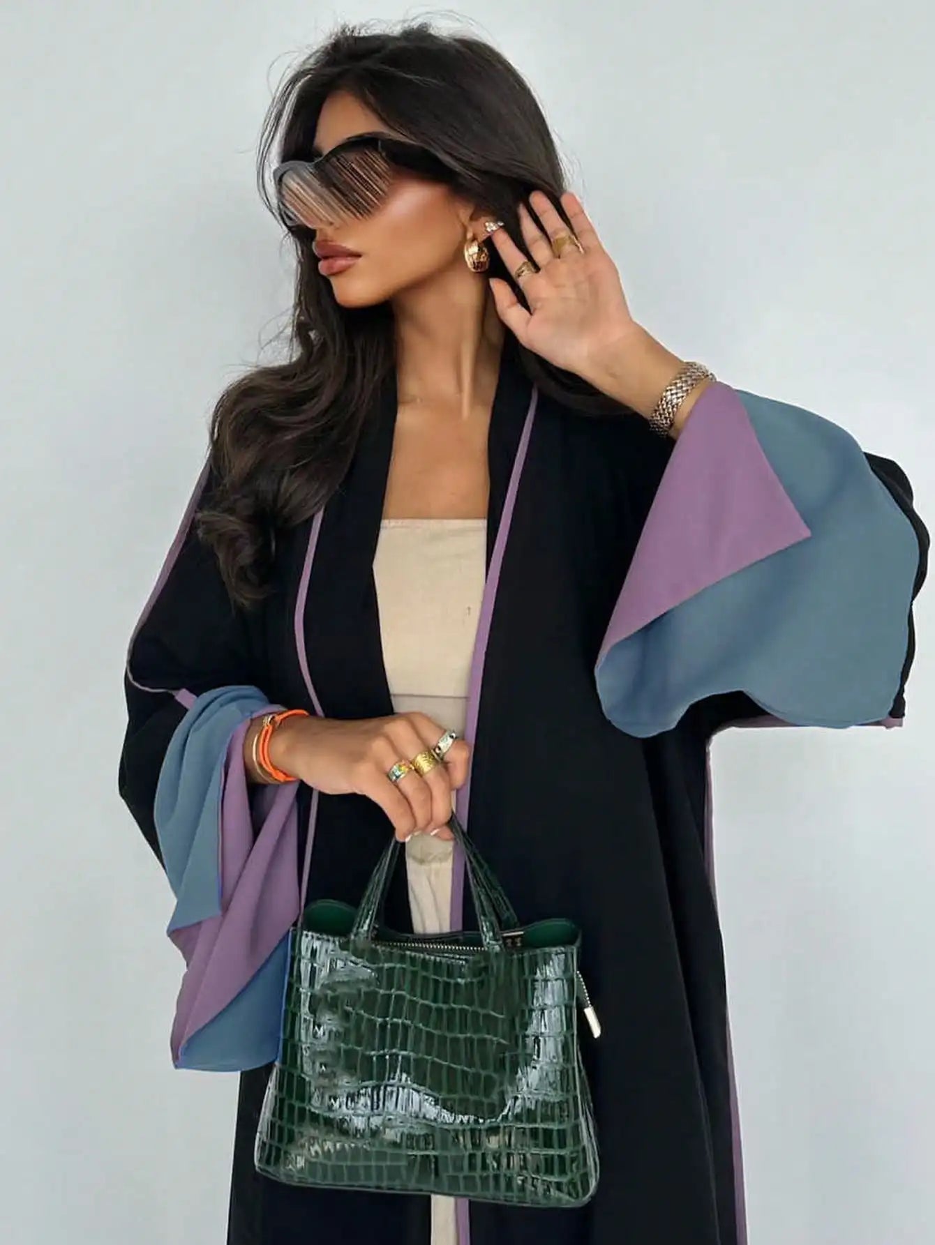Middle Eastern Loose Abaya Muslim Full Sleeve Open Front Abayas Elegant Kaftans Women Jilbabs Arabian Islamic Maxi Dresses