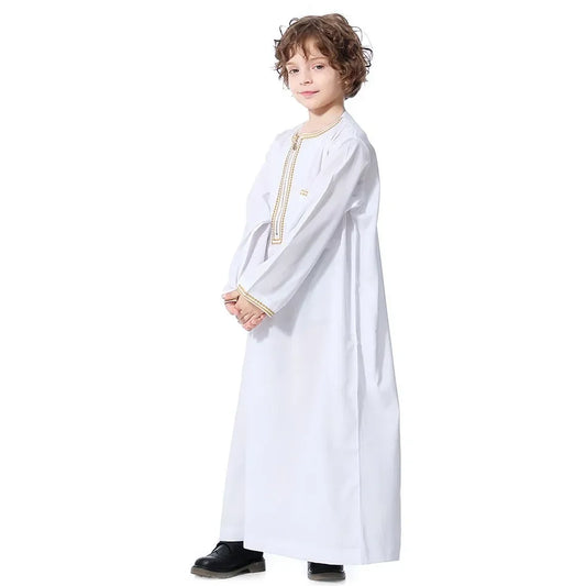 Teenage Boys' Summer Muslim Robe Kids Arab Folk Clothes Boys Solid Color Thobe 5-14 Years National Outfit for Children New