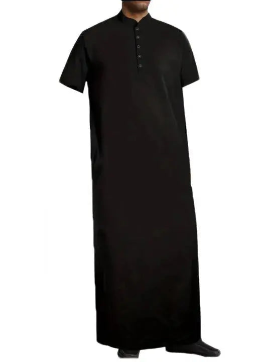 2026 Arabic Style Long Men's Stand Collar Button Muslim Robe for Men