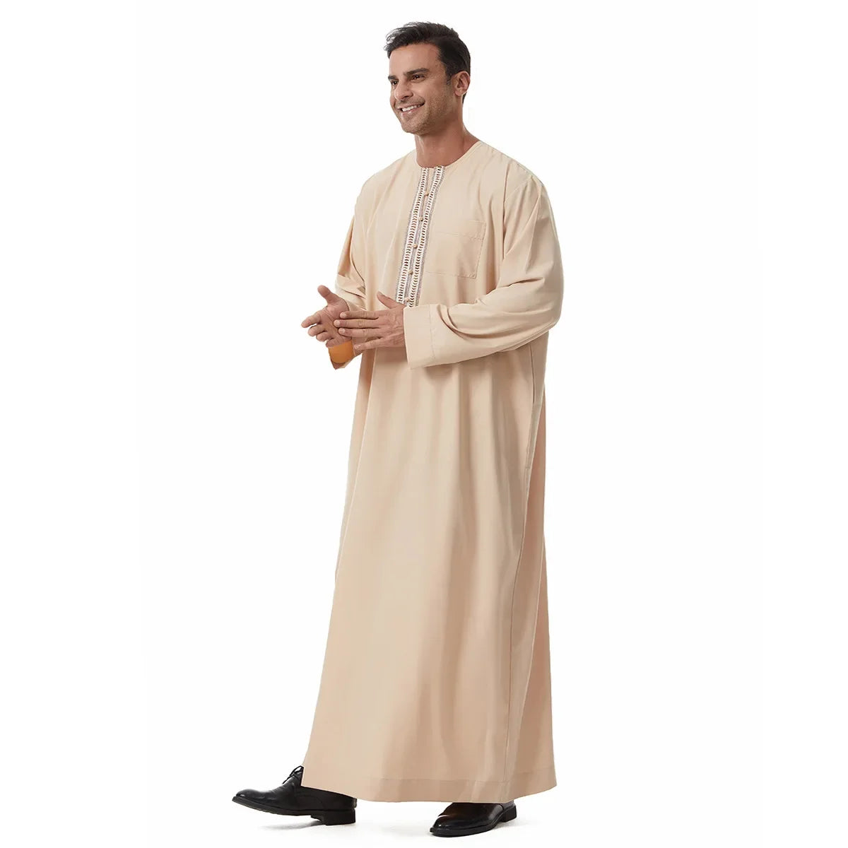 Thobes for Man Muslim Dress Islam Clothing Saudi Arabic Robe Jubba Thobe Eid Djellaba Long Sleeve Embroidery Daffah Dishdasha