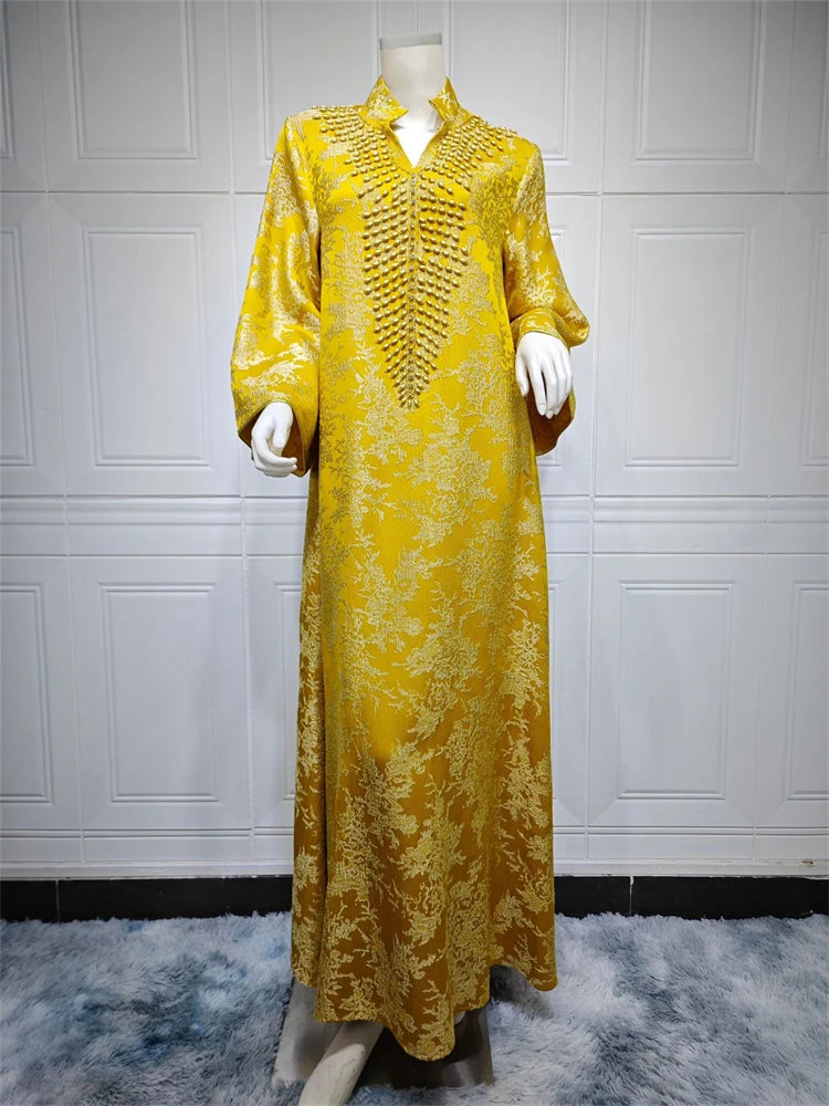 Dubai Women Muslim Maxi Dress Beads Party Gown Turkey Caftan Marocain Femme Robe