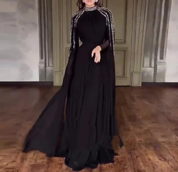 Women's Light Luxury High-End Fashion Rhinestone Evening Dress Temperament New Fashion Women Elegant High Waist Party Dresses