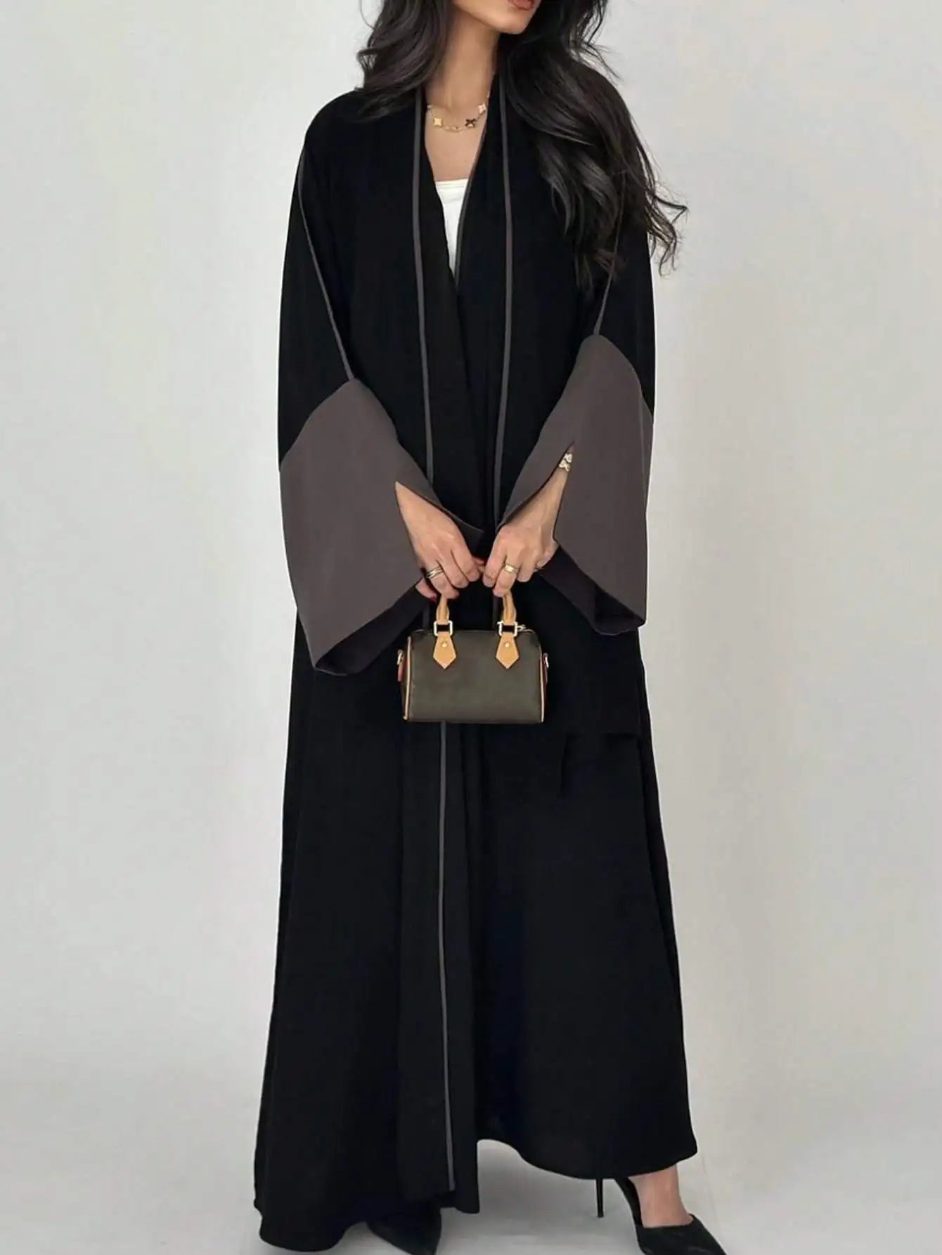 Middle Eastern Loose Abaya Muslim Full Sleeve Open Front Abayas Elegant Kaftans Women Jilbabs Arabian Islamic Maxi Dresses