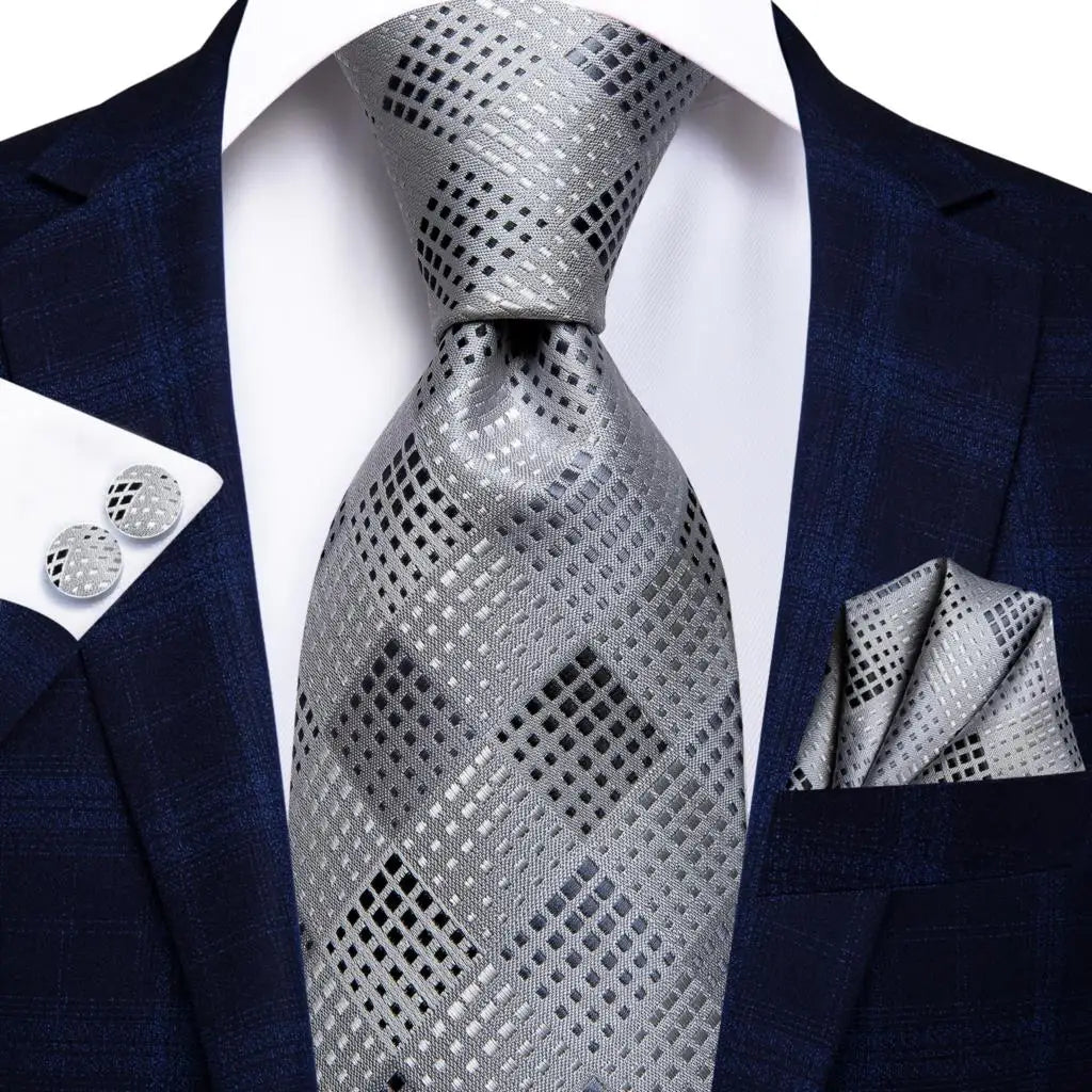 Hi-Tie Mens Ties Luxury Handmade Geometric Necktie Silk Woven Tie Set For Men Business Wedding Neck Tie Square Cufflinks