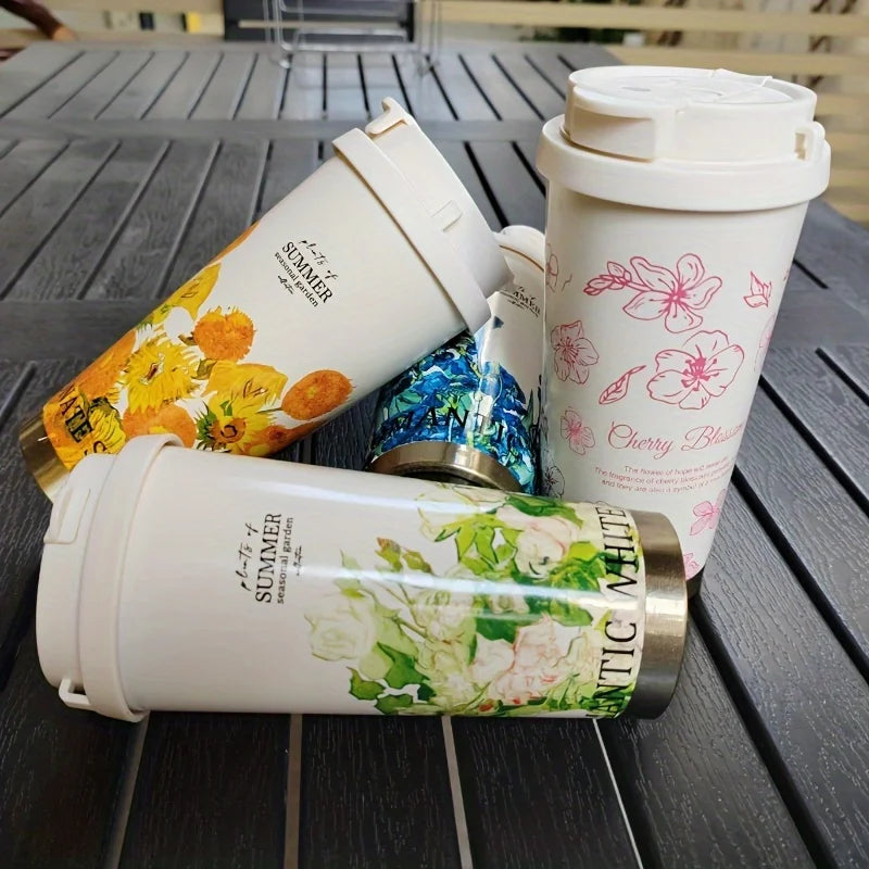 Coffee Mug Woman 500ml ，Stainless Steel Vacuum Flask with Straw and Thermal Cup for Drinking Directly