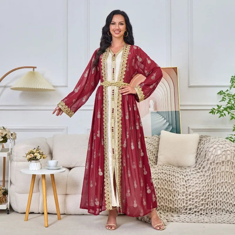 2026 New Women's Cardigan Vest Two-Piece Dress Middle Eastern Arabic Robe