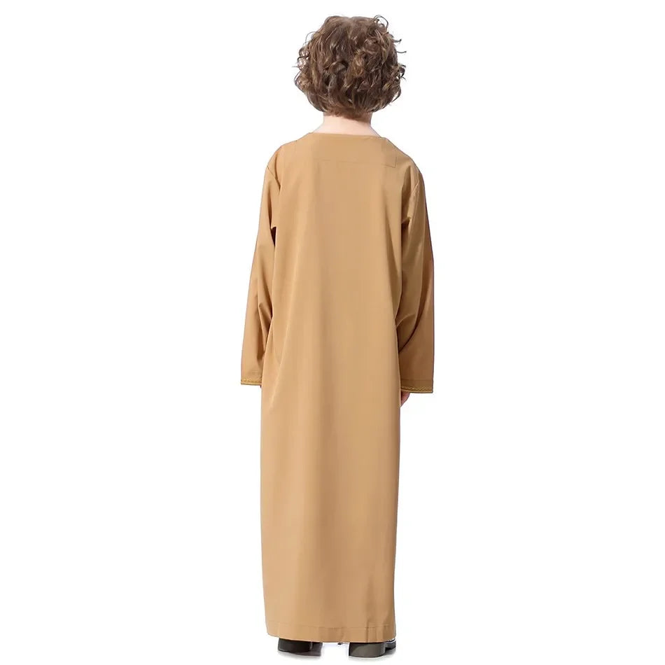 Teenage Boys' Summer Muslim Robe Kids Arab Folk Clothes Boys Solid Color Thobe 5-14 Years National Outfit for Children New
