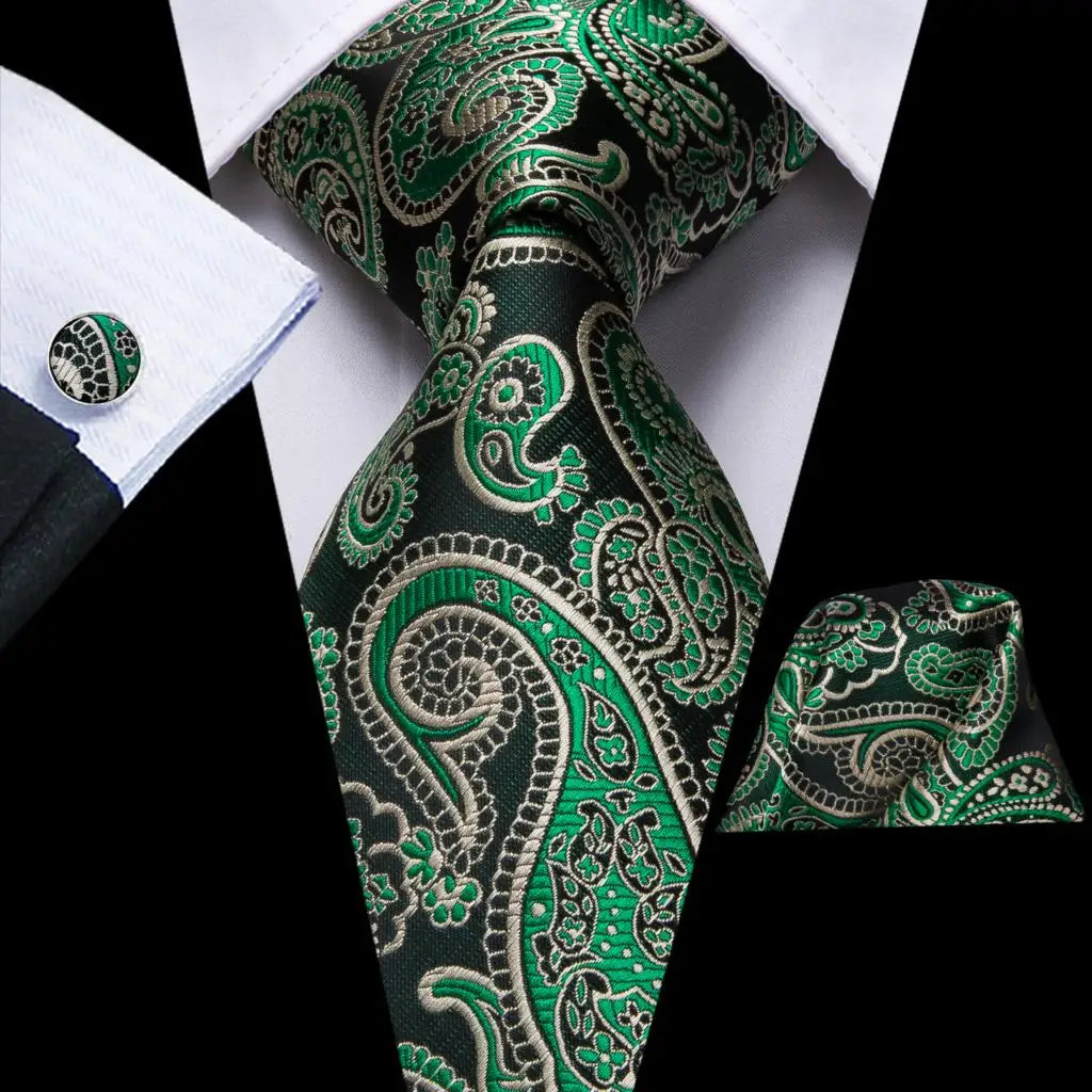 Hi-Tie Designer Black Blue Paisley 63inch Silk Men Tie 160cm Extra Long Ties for Men Woven Classic Men Necktie Pocket Square Set