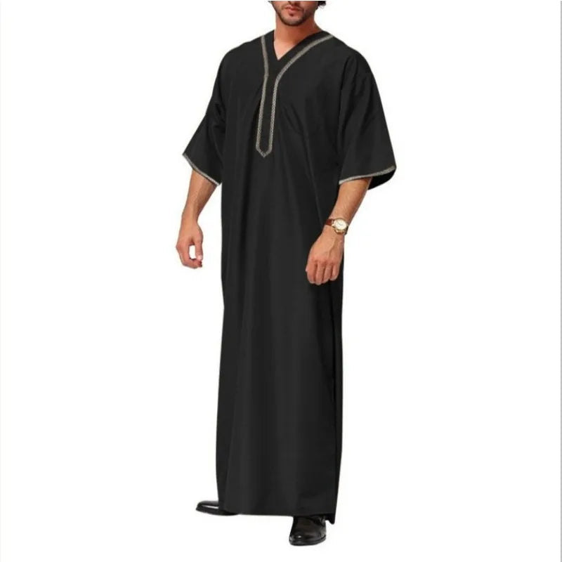 2026 New Men's Muslim Thobe Long Sleeve Button Down Shirt Arabic Islamic Robe Loose Fit Casual Prayer Wear for Ramadan Eid