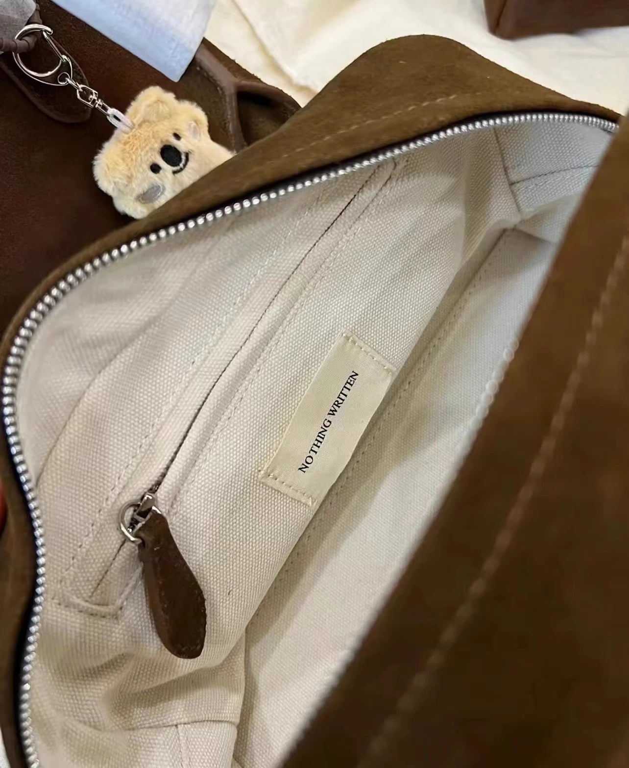 Nothingwritten Suede Leather Bowling Bag Handheld Boston Bag Women's Handbag Korean Sle Hard Handle Canvas  Zipper Cl...