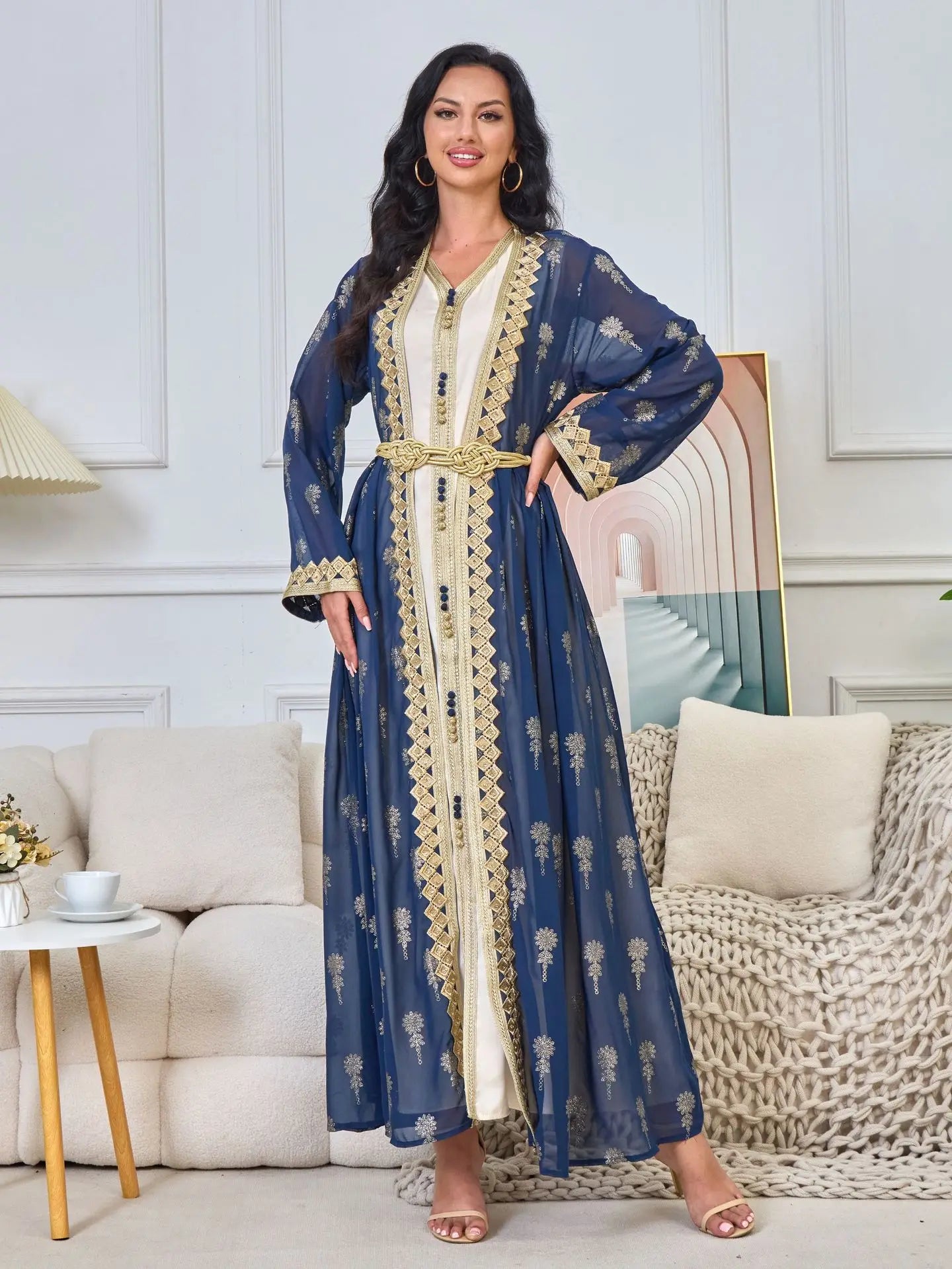 2026 New Women's Cardigan Vest Two-Piece Dress Middle Eastern Arabic Robe