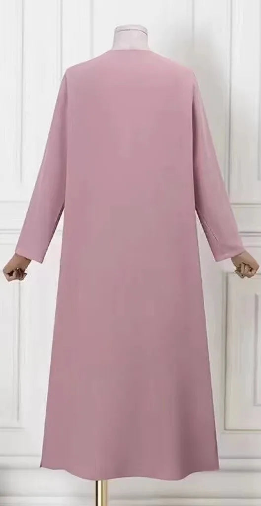 Fashion Women Muslim Solid Abaya Ramadan Turkey Dress Spring Long Sleeve Casual Shirt Dress Hijab Arab Robe Islam Clothing Femme