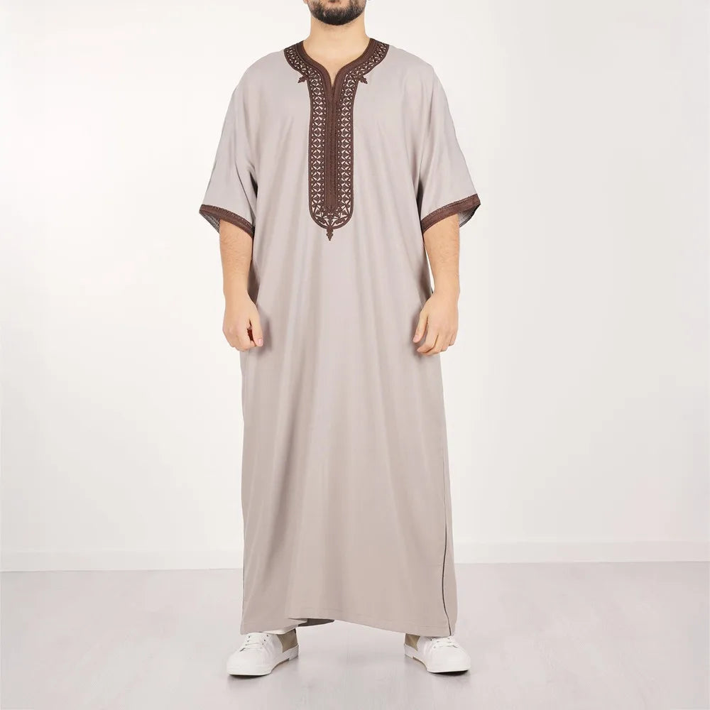 Men's Long Embroidered Casual Islamic Shirt Loose Muslim Prayer Suit Suitable for Young People's Daily Cultural Clothing Robe