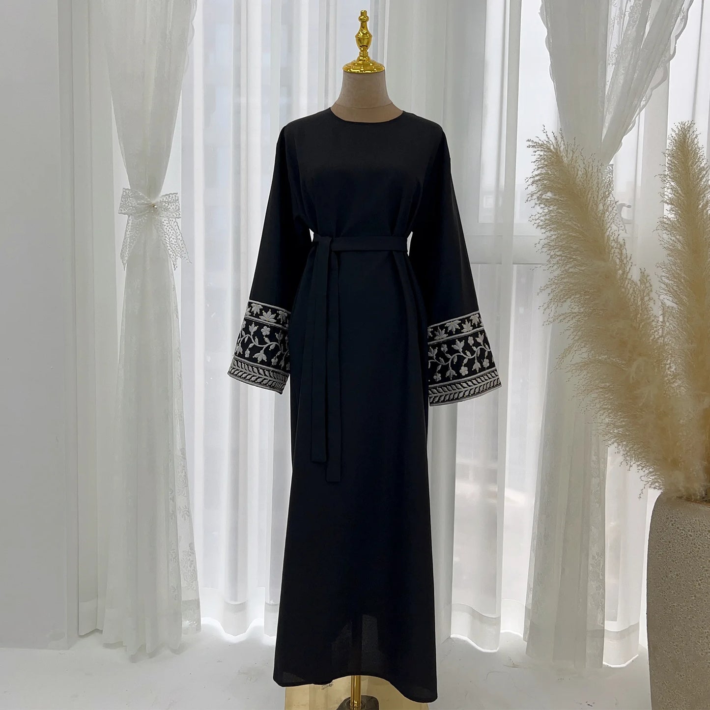 Abaya Simple Embroidery Outwear Eid Ramadan Dress Abayas Muslim Dresses Kaftan Dubai Women Prayer Robe Clothes Women With Belt