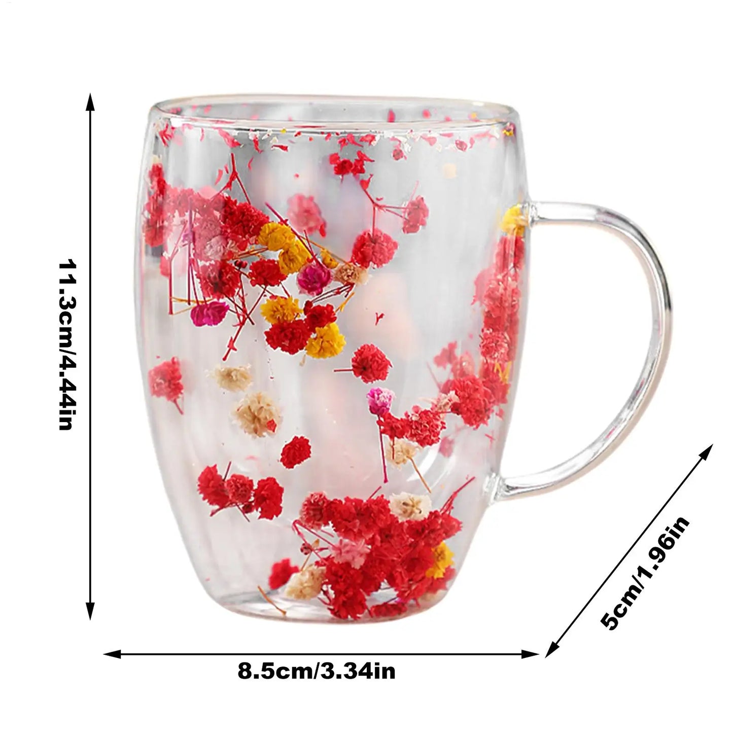 Aesthetic Dried Flower Glass Mug Double-Wall Insulated & Heat Resistant Perfect for Coffee, Tea, Office & Home Decor Gifts