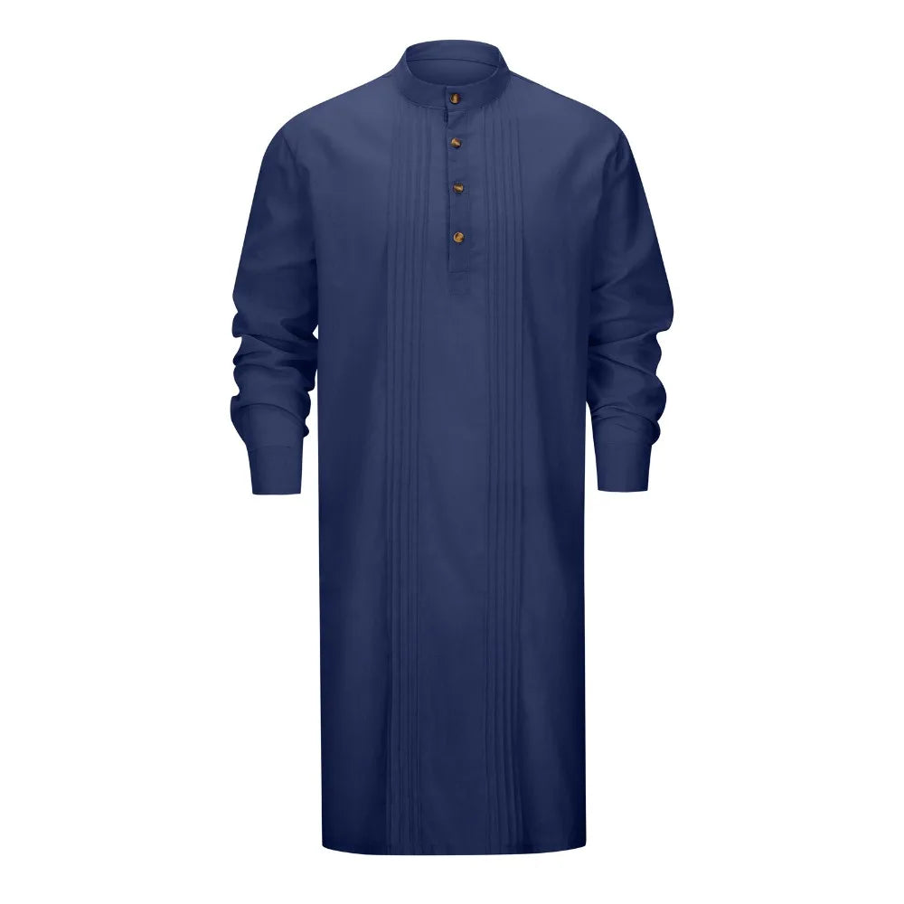 Men's Arabic Style Long Shirt - Minimalist Thobe Robe Shirt, Modern Traditional Muslim Wear for Casual & Prayer