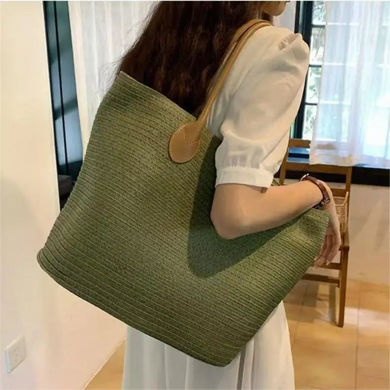 Handmade Straw Bag Summer Beach Travel For Women Ladies Wrapped Shoulder Top Handle Fashion Weaving Totes