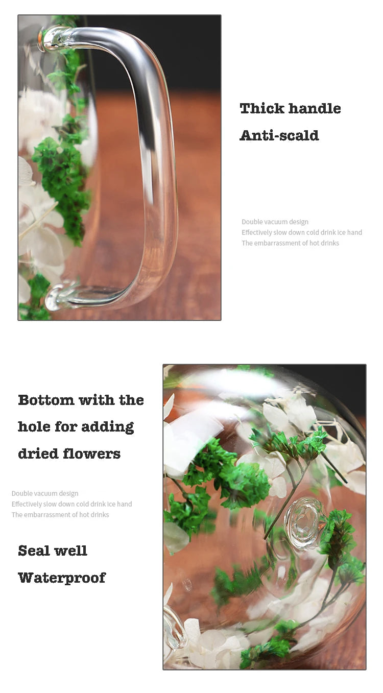 Dried Flower Coffee Mug Double Wall Glass Cup Home Party Cups Cafe Tea Milk Juice Cups For Mother Gift Girls Christmas Gifts