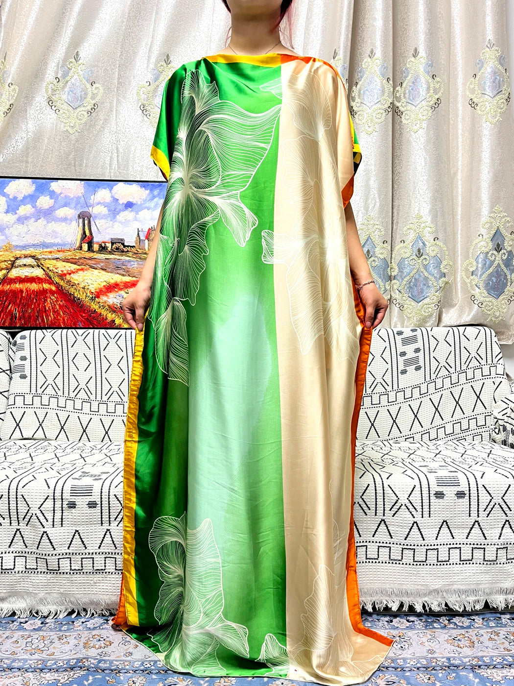 Abayas For Women 2023 Printed Silk Soft Loose Femme Robe Muslim Summer Fashion Clothing African Islam Woman Dresses With Turban
