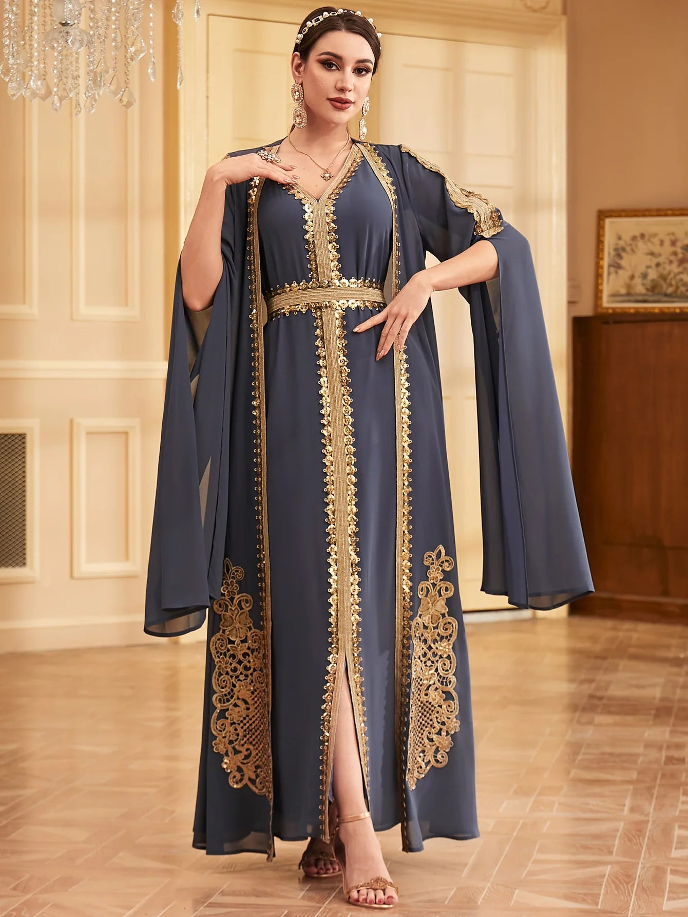 Middle East Arab Muslim New Fashion Women's Embroideried Casual Trendy Loose Elegant 2 Piece Sets Cardigan Coat Dresses Female